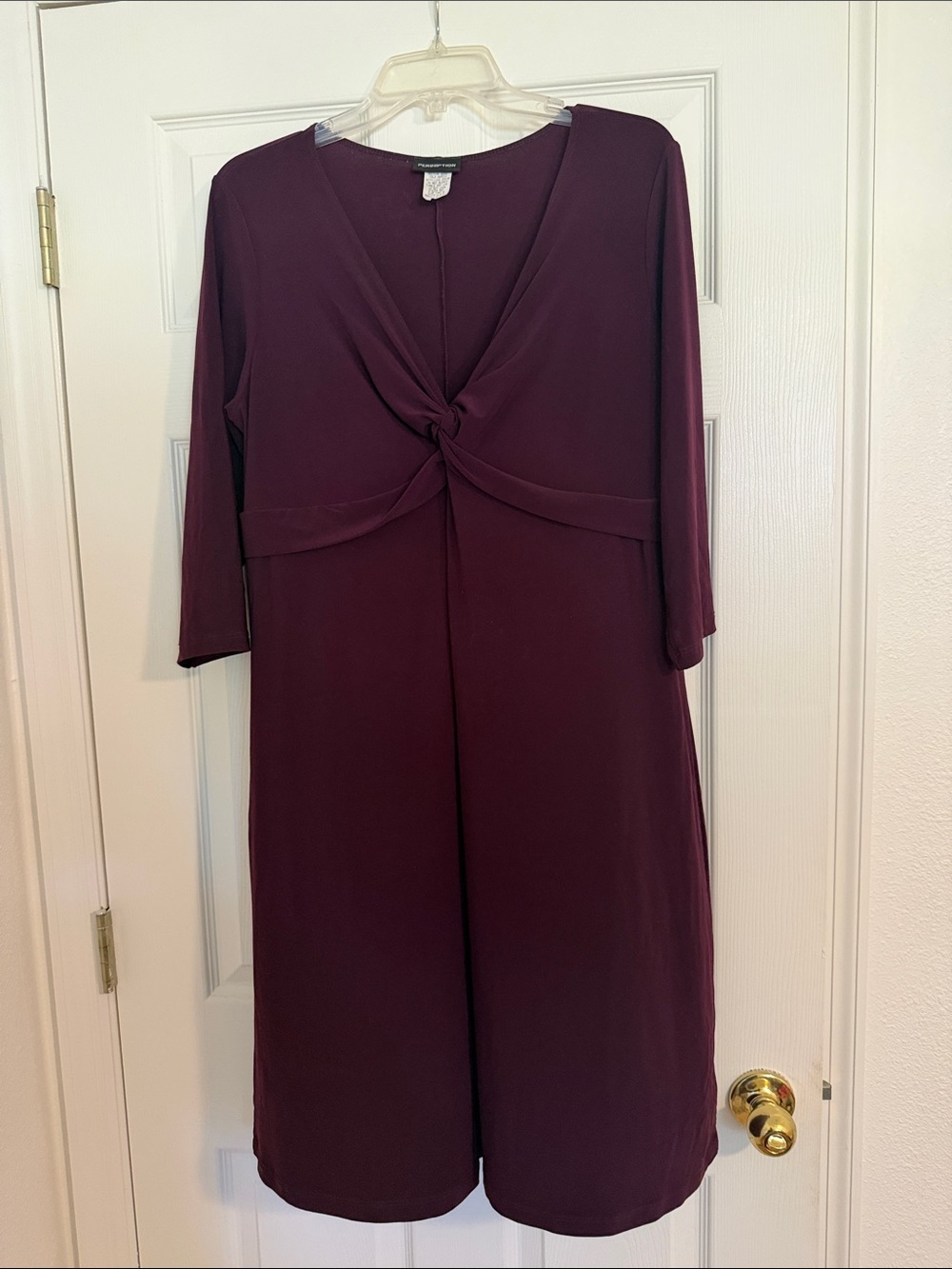 Perseption Knot-Front V-Neck Midi Dress in Deep Plum